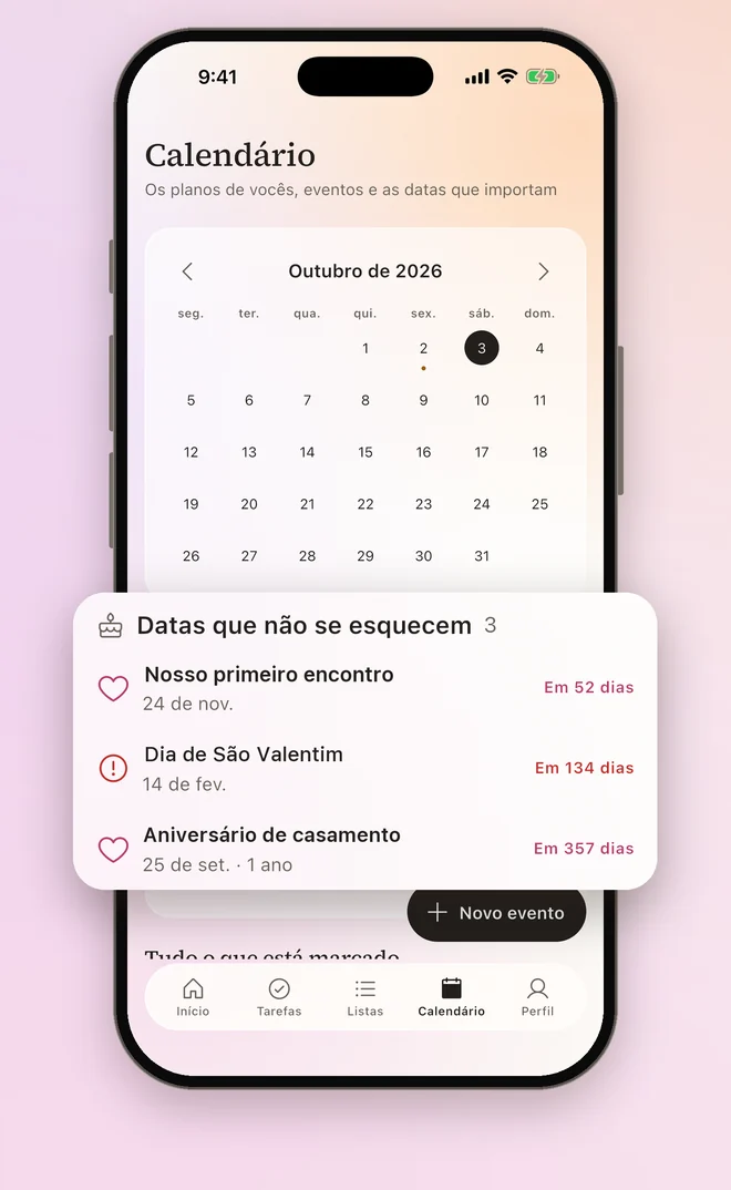 Uma agenda compartilhada com as datas dos dois.